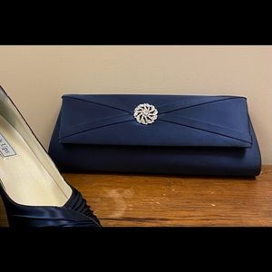 Blue satin and rhinestone evening bag